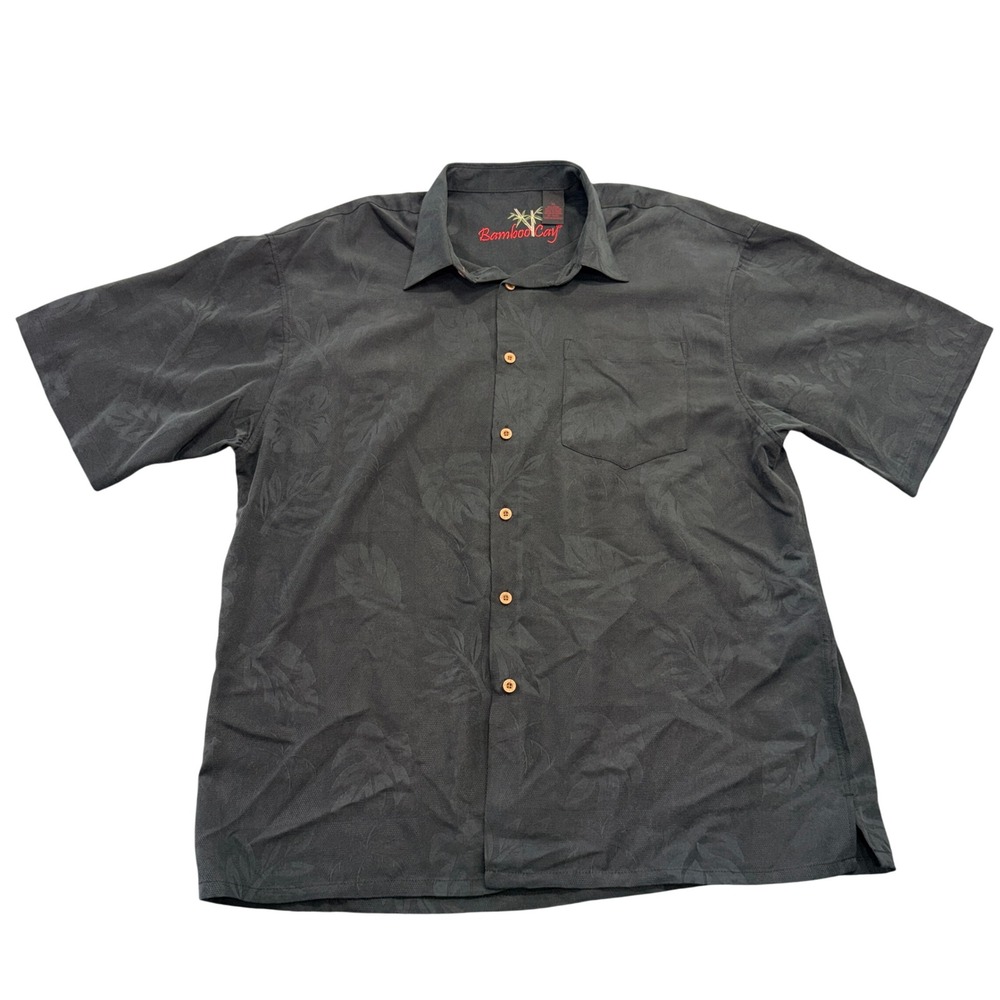 Bamboo Cay Mens XL Black Floral Jacquard Short Sleeve Button Up Tropical Shirt
